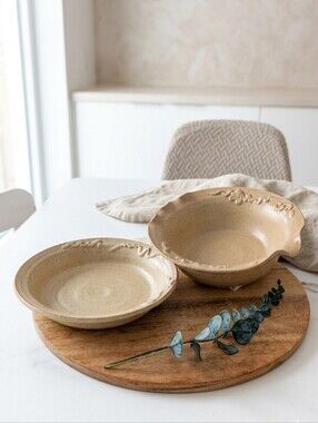 Handcrafted Ceramic Serving Bowls in Beige - Set of 2